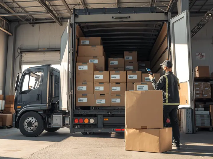 冠鑫配送车辆正在装载按渠道分拣好的新品